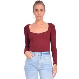 Ba&sh Barth Burgundy Ribbed Sweetheart Long Sleeve Top Small Holiday Layer Chic